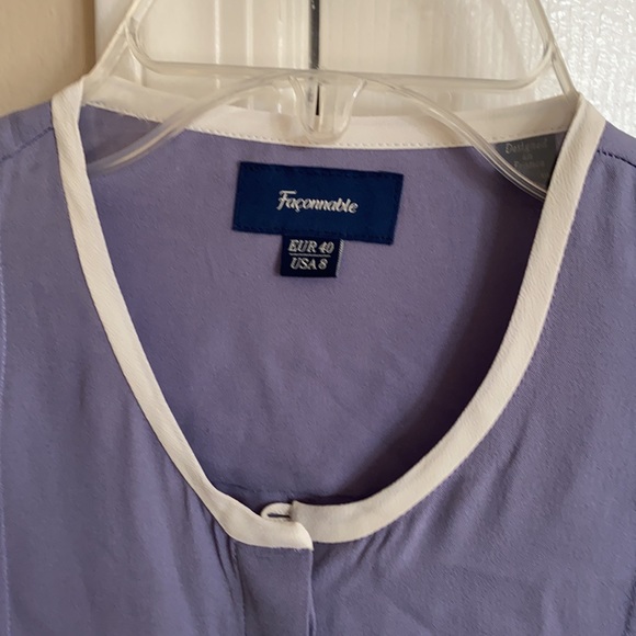 FACONNABLE SILK CORNFLOWER/IVORY BLOUSE with GREAT DETAILS SZ EUR 40, US 8 - Picture 2 of 9